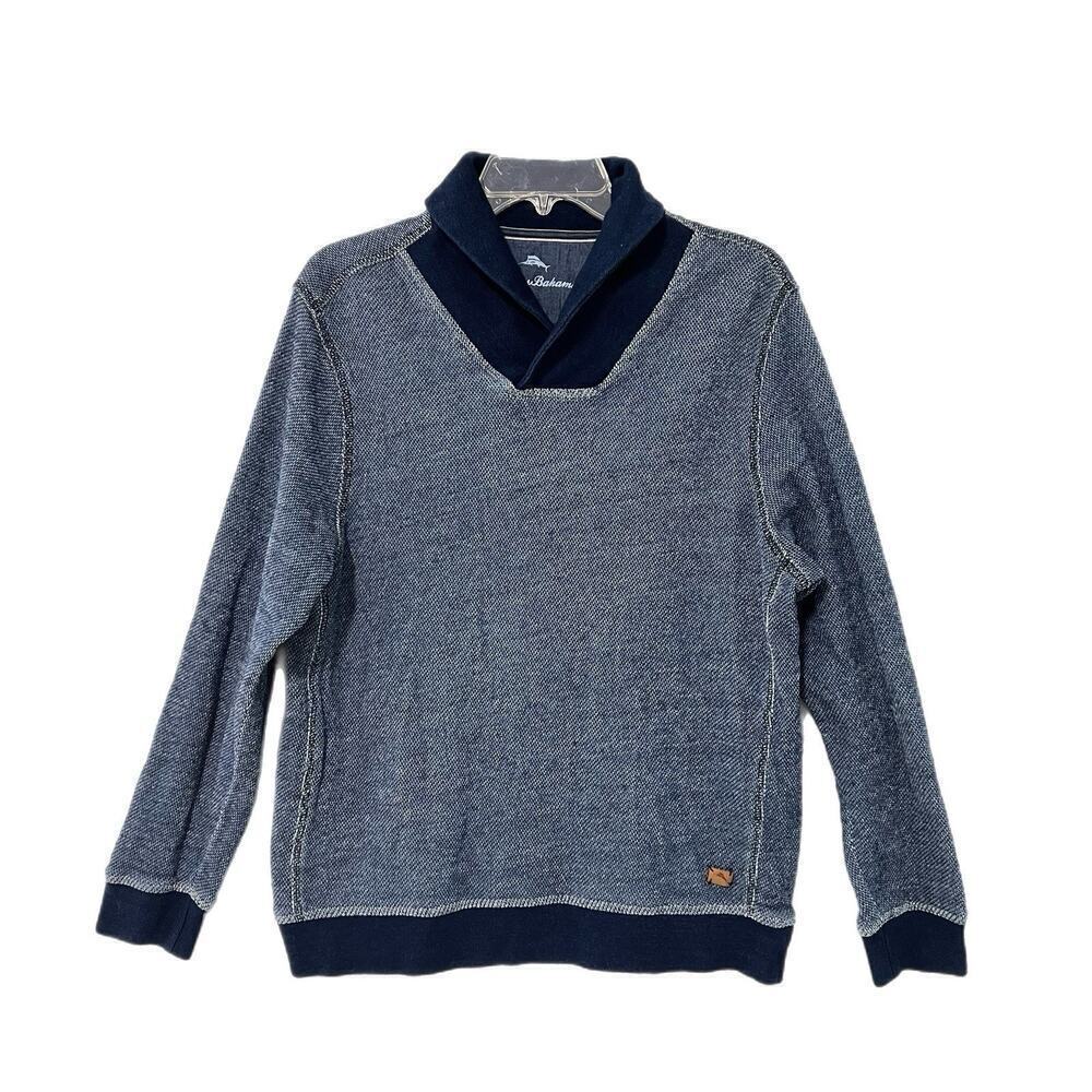 Tommy Bahama Mens Medium Agave Azul Blue Casual Pullover Sweater Shawl Neck